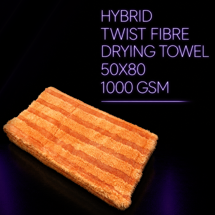 Microfibre Hybrid Twist fibre drying towel 50x80 1000 GSM Orange Edgeless